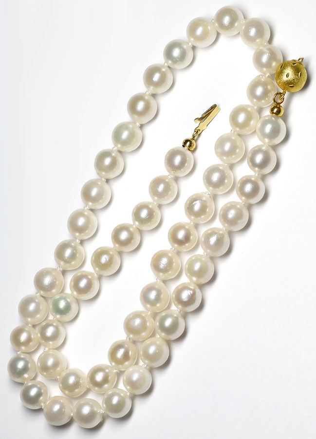 Foto 3 - 7,5 bis 8,0mm Akoya Perlenkette mit Gelbgold-Verschluss, S3374