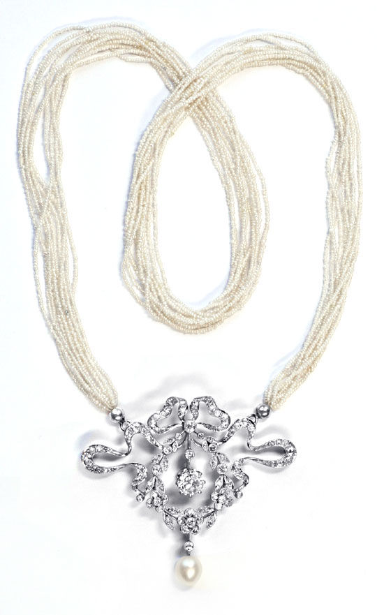 Foto 6 - Jugendstil Collier Brosche 2,7 Diamanten-Perlen Schmuck, S6914